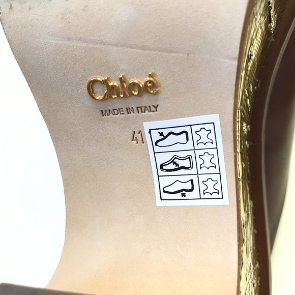 Chloe Oil Leather Cork Mule Platform Sandals Womens 41 Brown Gold Leather Slides - Picture 11 of 12